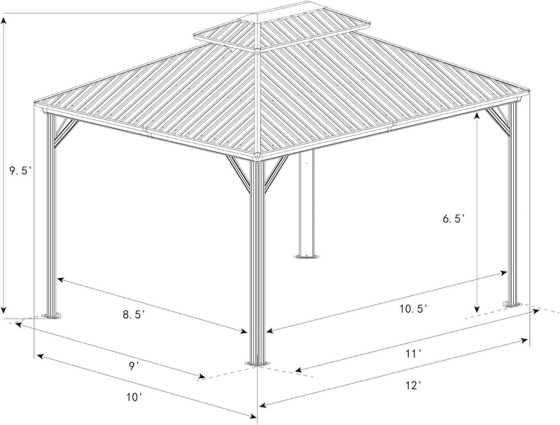 Kozyard Hardtop Gazebo - Permanent Metal Pavilion with Netting and Shaded Curtains for Patio, Backyard, Deck - Galvanized Steel Outdoor Aluminum Canopy, Double Roof Gazebo