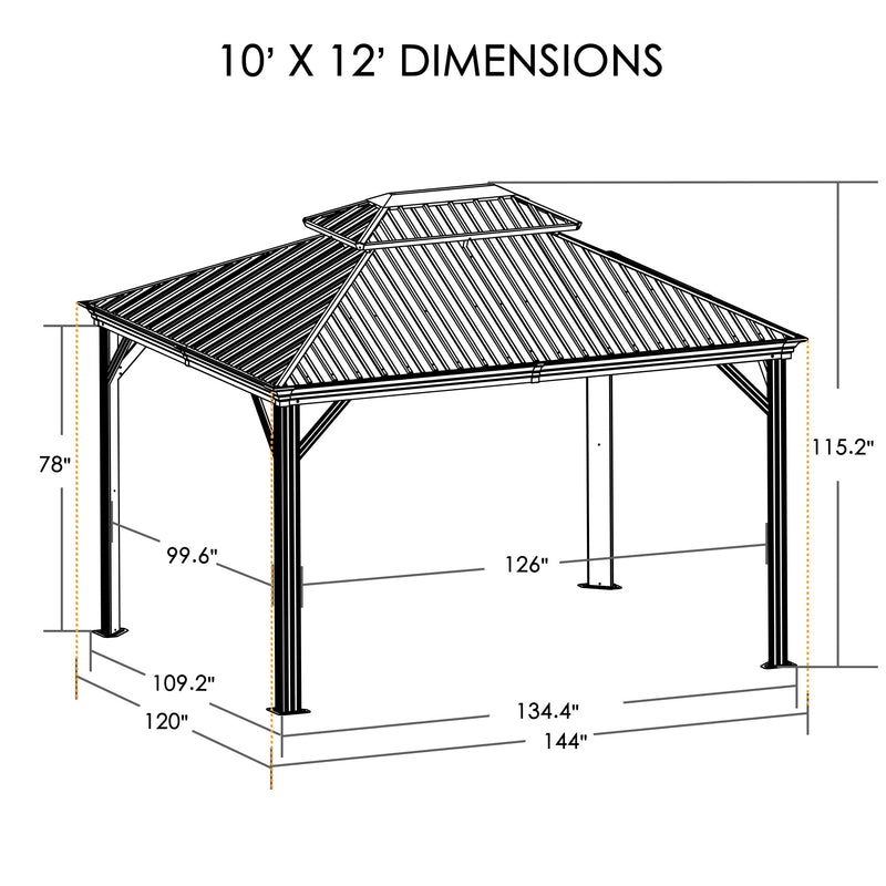 Kozyard Alexander 10' X 12' Hardtop Gazebo, Aluminum Metal Gazebo with Galvanized Steel Double Roof Canopy, Curtain and Netting, Permanent Gazebo Pavilion for Patio, Backyard, Deck, Lawn (Gray)