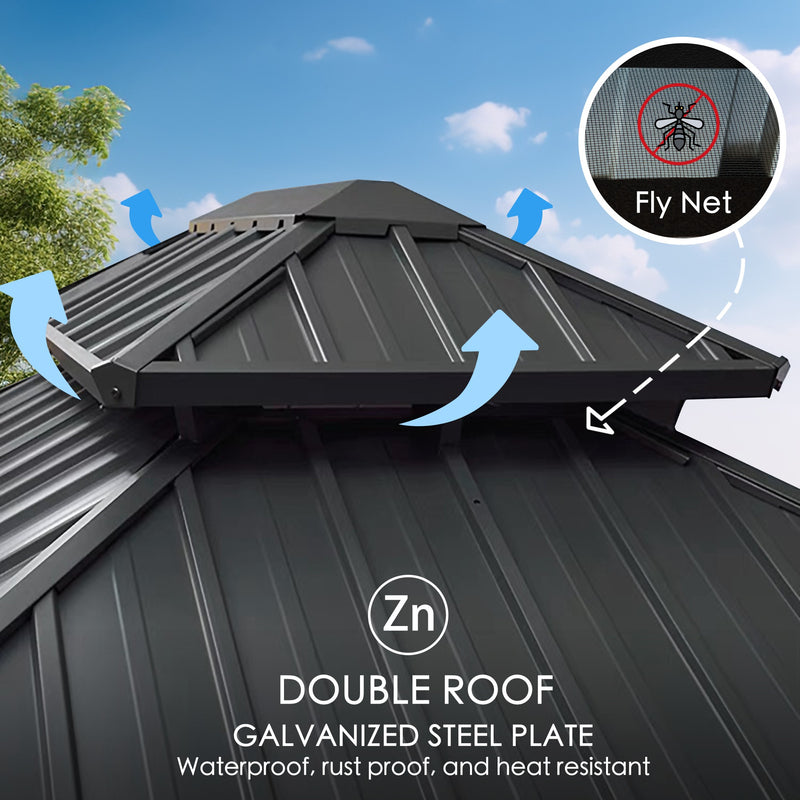 Kozyard Alexander 12' X 18' Hardtop Gazebo, Aluminum Metal Gazebo with  Galvanized Steel Double Roof Canopy, Curtain and Netting, Permanent Gazebo  