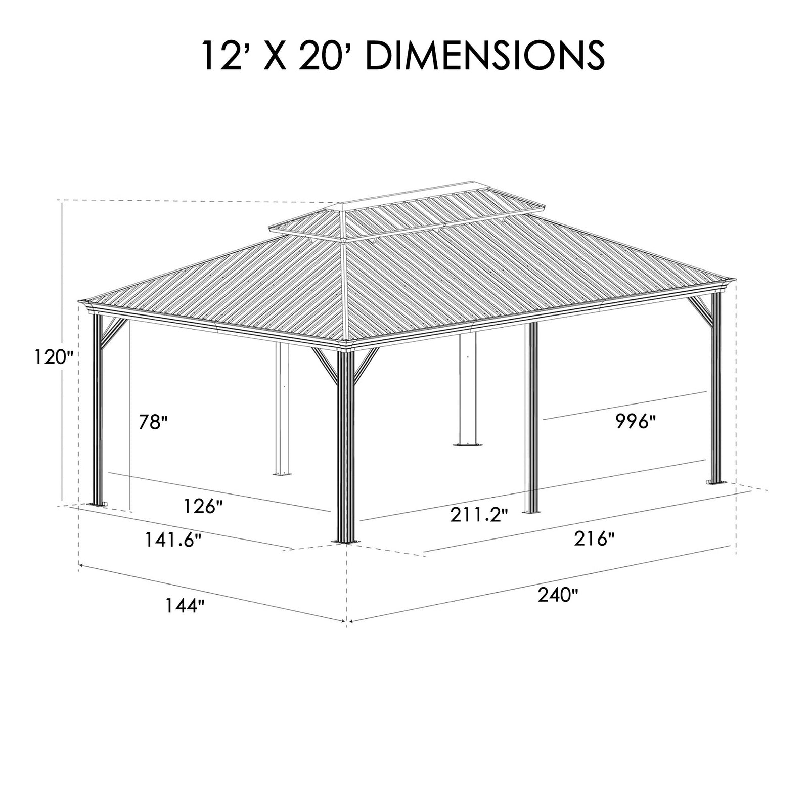 Kozyard Alexander 12' X 20' Hardtop Gazebo, Aluminum Metal Gazebo with