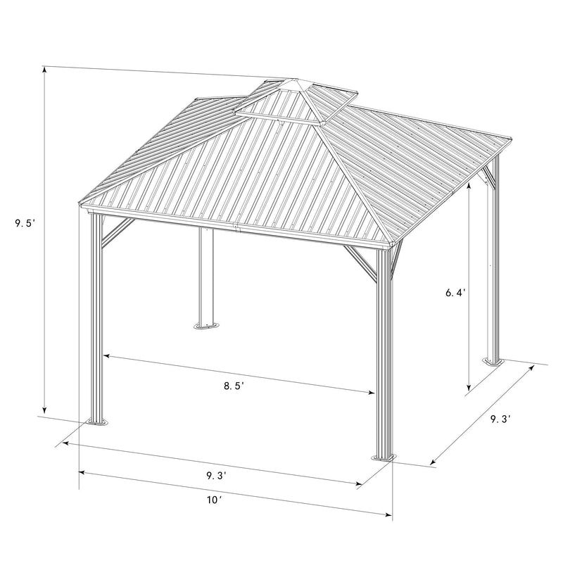 Kozyard Hardtop Gazebo - Permanent Metal Pavilion with Netting and Shaded Curtains for Patio, Backyard, Deck - Galvanized Steel Outdoor Aluminum Canopy, Double Roof Gazebo