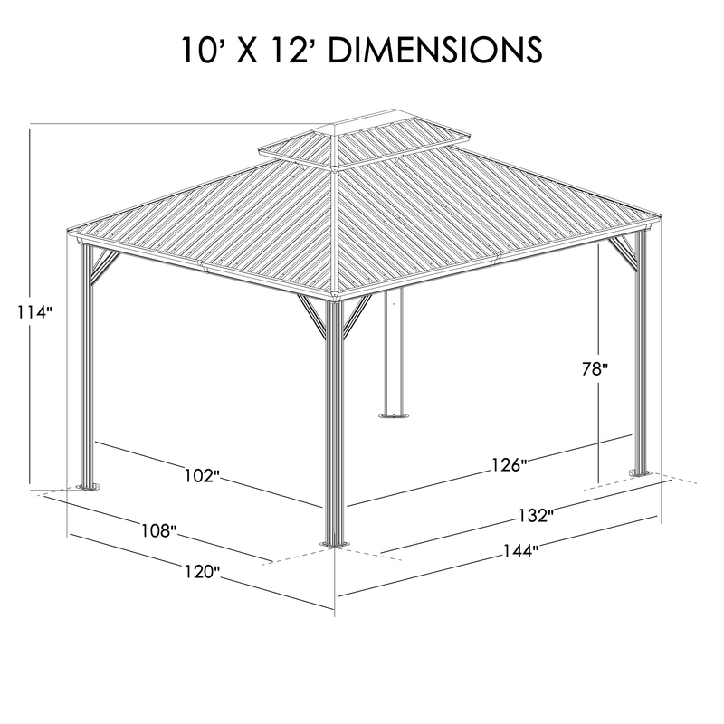 Kozyard Hardtop Gazebo - Permanent Metal Pavilion with Netting and Shaded Curtains for Patio, Backyard, Deck - Galvanized Steel Outdoor Aluminum Canopy, Double Roof Gazebo