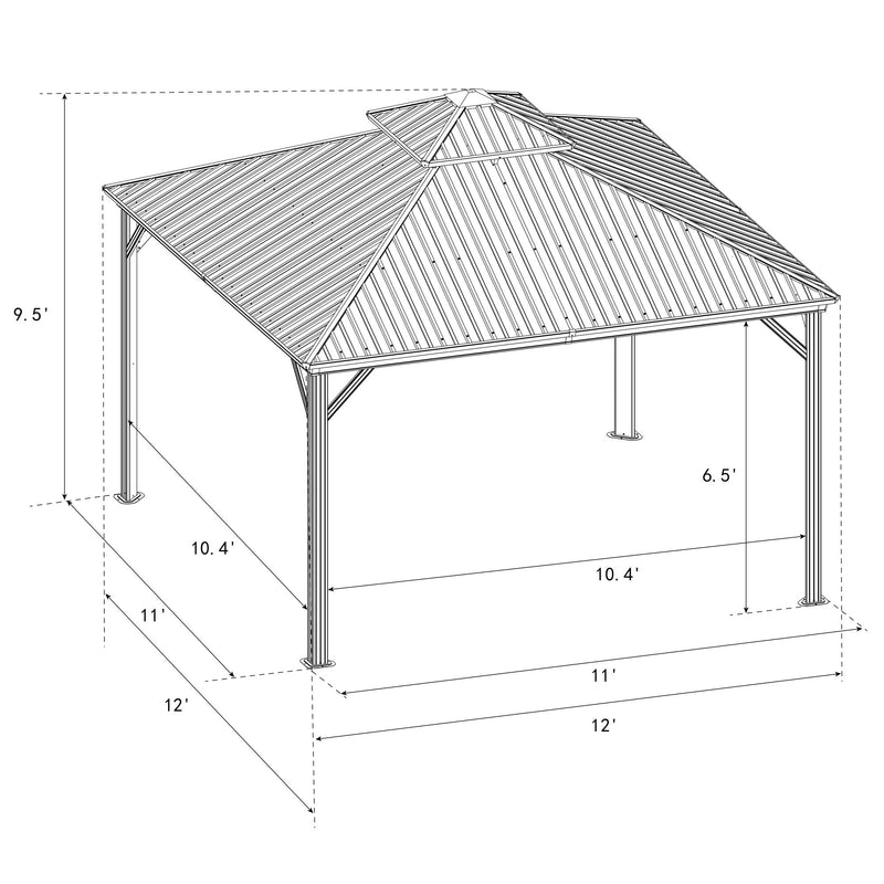 Kozyard Hardtop Gazebo - Permanent Metal Pavilion with Netting and Shaded Curtains for Patio, Backyard, Deck - Galvanized Steel Outdoor Aluminum Canopy, Double Roof Gazebo