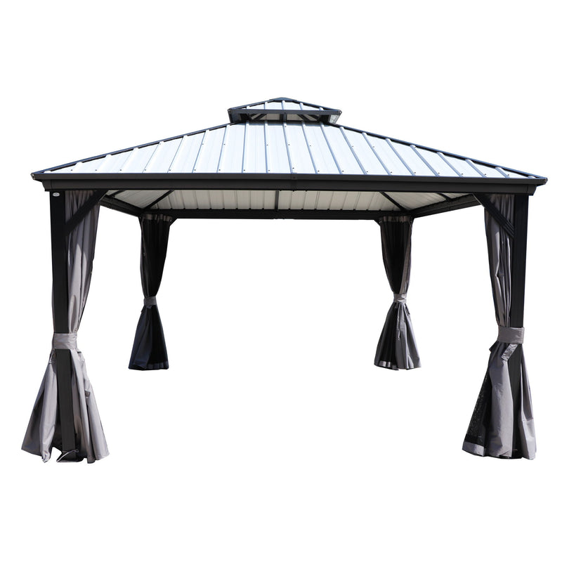 Kozyard Hardtop Gazebo - Permanent Metal Pavilion with Netting and Shaded Curtains for Patio, Backyard, Deck - Galvanized Steel Outdoor Aluminum Canopy, Double Roof Gazebo