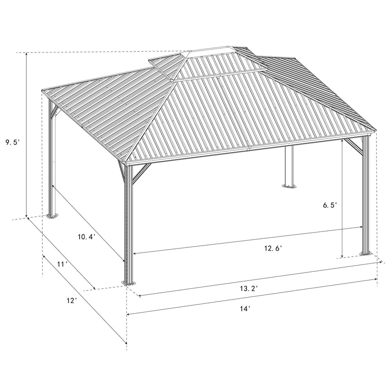 Kozyard Hardtop Gazebo - Permanent Metal Pavilion with Netting and Shaded Curtains for Patio, Backyard, Deck - Galvanized Steel Outdoor Aluminum Canopy, Double Roof Gazebo