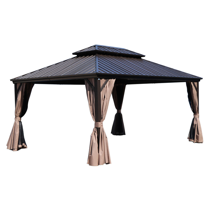 Kozyard Hardtop Gazebo - Permanent Metal Pavilion with Netting and Shaded Curtains for Patio, Backyard, Deck - Galvanized Steel Outdoor Aluminum Canopy, Double Roof Gazebo