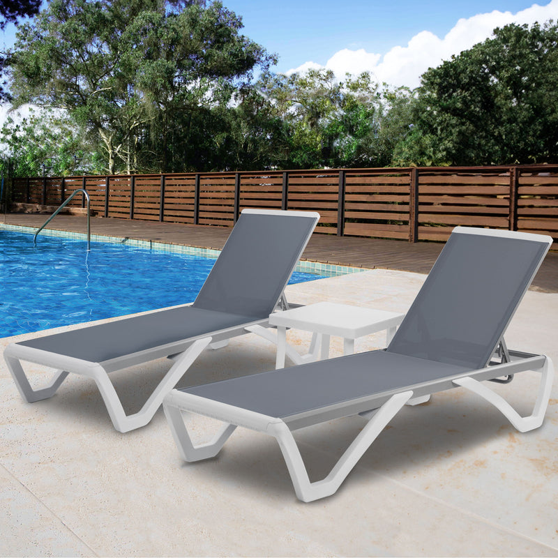 Kozyard Alan Full Flat Alumium and Polypropylene Resin Legs Patio Reclining Adustable Chaise Lounge with Sunbathing Textilence, 5 Adjustable Position