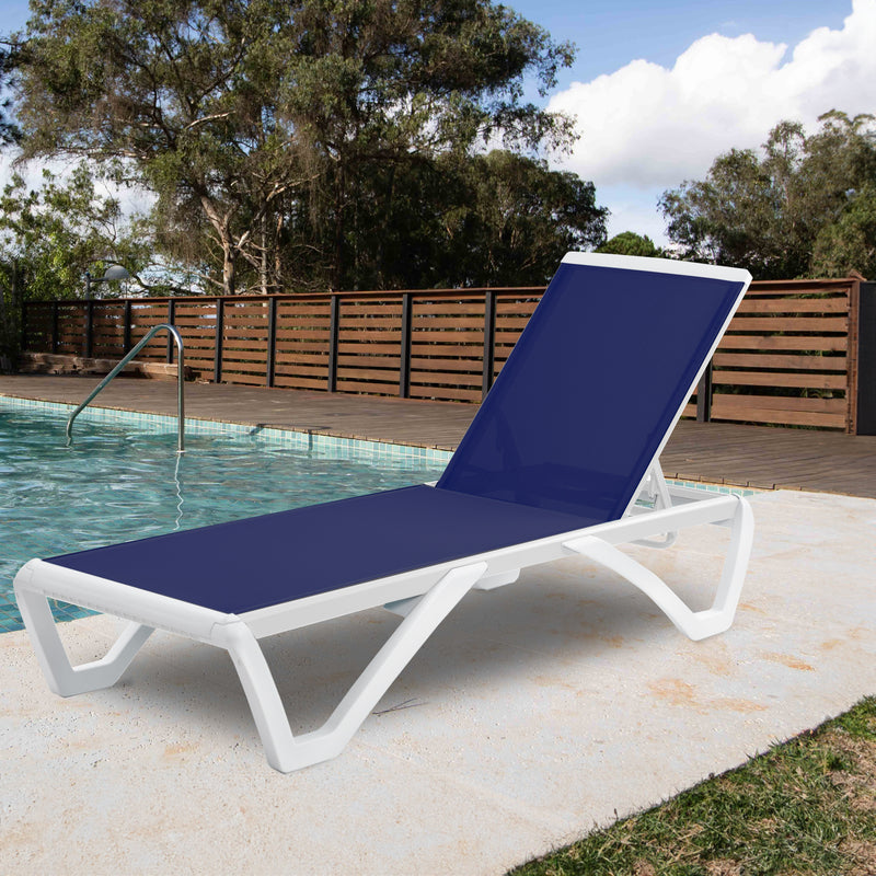 Kozyard Alan Full Flat Alumium and Polypropylene Resin Legs Patio Reclining Adustable Chaise Lounge with Sunbathing Textilence, 5 Adjustable Position