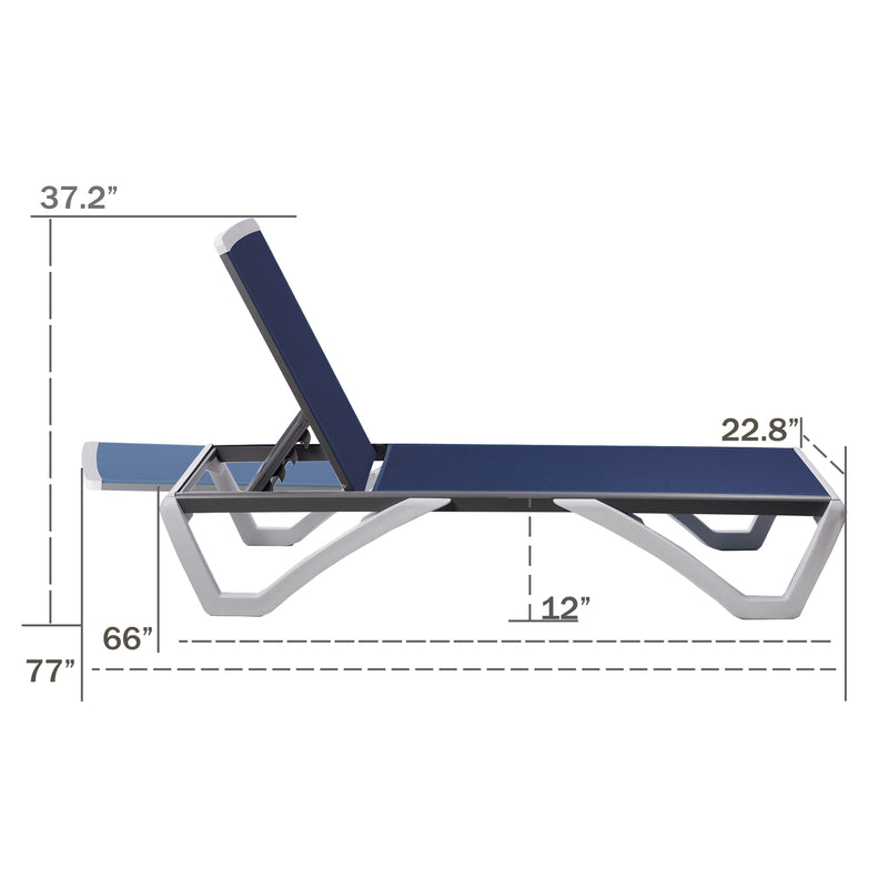 Kozyard Alan Full Flat Alumium and Polypropylene Resin Legs Patio Reclining Adustable Chaise Lounge with Sunbathing Textilence, 5 Adjustable Position