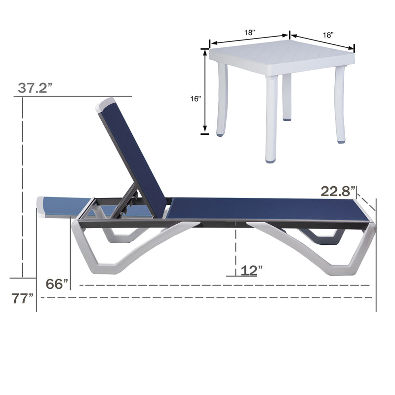 Kozyard Alan Full Flat Alumium and Polypropylene Resin Legs Patio Reclining Adustable Chaise Lounge with Sunbathing Textilence, 5 Adjustable Position