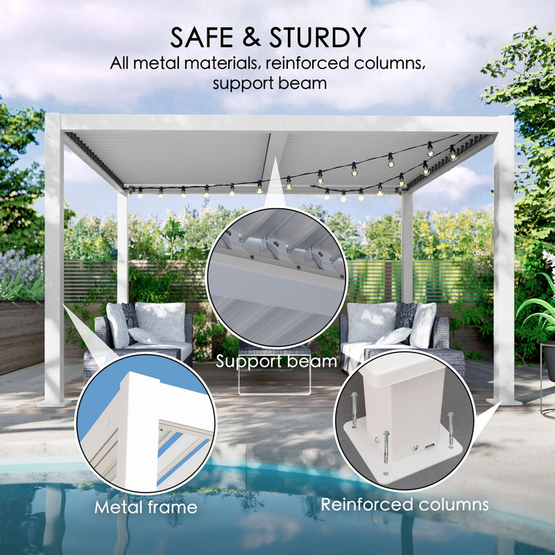 Kozyard Elizabeth Outdoor Louvered Pergola Sun Shade Aluminum Pergola Rainproof Gazebo with Adjustable Roof for Outdoor Deck Patio Garden Yard