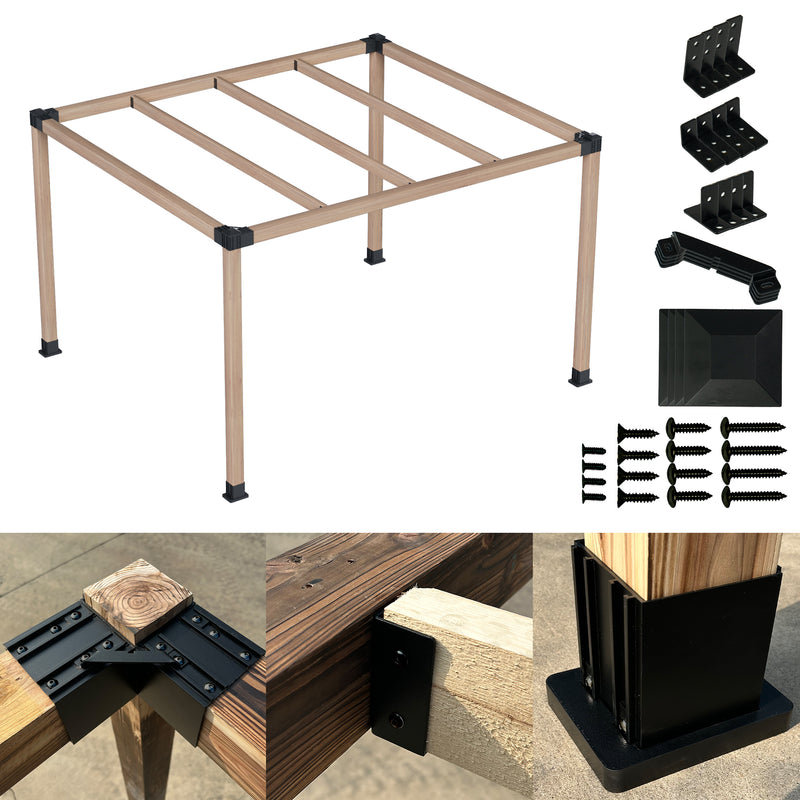 Kozyard Pergola Brackets, 4 Pack Pergola Kit 3-Way Right Angle Corner Bracket with Pergola Post Base for 4x4'' (Actual: 3.5x3.5'') Wood Beams Elevated Wood Stand Kit Pergola/Gazebo Kit