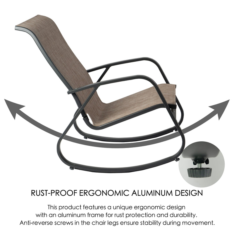 Kozyard Patio Rocking Chair Set of 3, Outdoor Contemporary Patio Rocking Sling Chair with Breathable Mesh Fabric Seat, Powder Coated Aluminum Frame for Patio, Porch, Yard, Garden