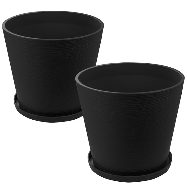 Kozyard 2Packs Round Planter Indoor Outdoor Plant Pots with Tray Collecting Water for Porch, Patio, Backyard Planters Modern Décor for Tall Plants, Flowers