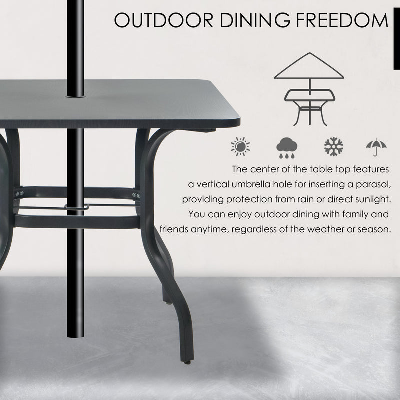 Kozyard Outdoor Metal Patio Dining Table Woodgrain-Look top Powder Coated Table for 4, Square Patio Table with Umbrella Hole for Backyard Patio Dining (Gary) (35.4"x35.4" Table)