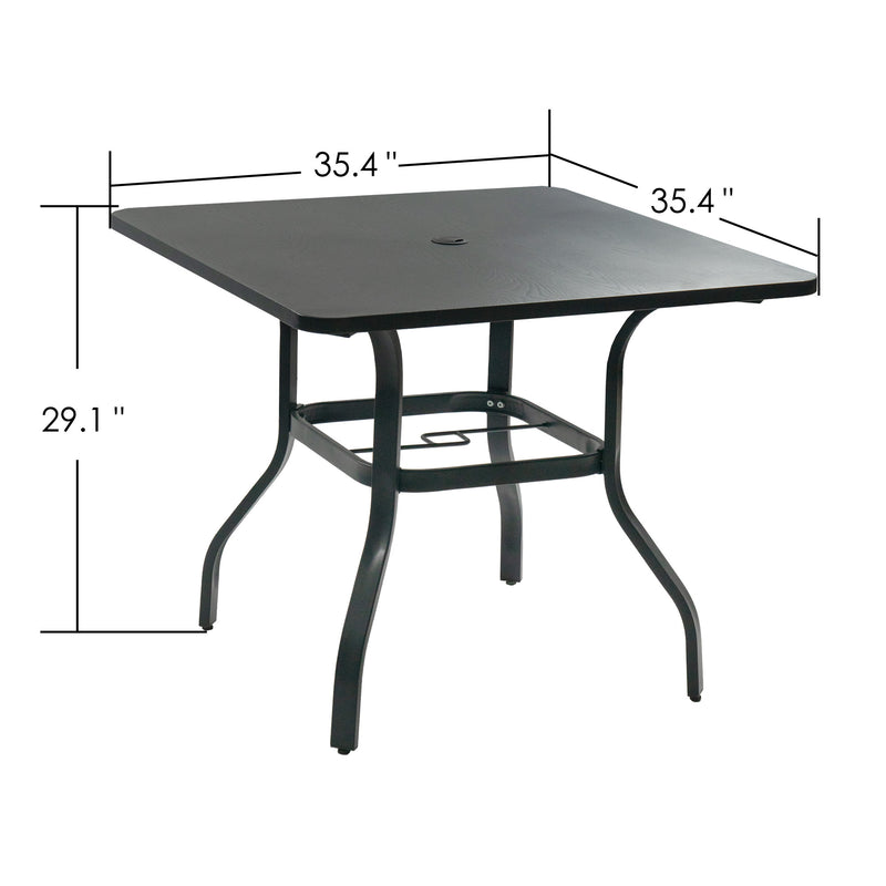 Kozyard Outdoor Metal Patio Dining Table Woodgrain-Look top Powder Coated Table for 4, Square Patio Table with Umbrella Hole for Backyard Patio Dining (Gary) (35.4"x35.4" Table)