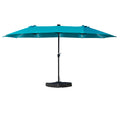 15ft Rectangle Patio Umbrella with Solar Lights, Double-Sided Outdoor Market Umbrella with Crank Handle and Base for Pool, Garden, Backyard, Lawn