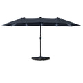 15ft Rectangle Patio Umbrella with Solar Lights, Double-Sided Outdoor Market Umbrella with Crank Handle and Base for Pool, Garden, Backyard, Lawn