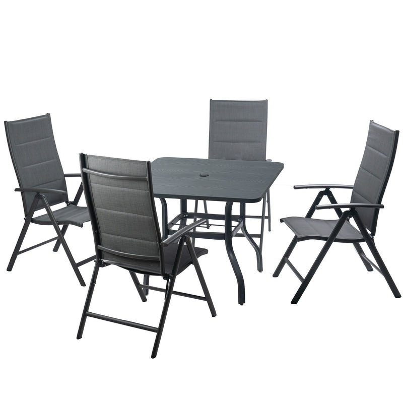 Kozyard 5-Piece Outdoor Patio Dining Set, Patio Table and Foldable Deck Chairs, Breathable Textilene Padded, Square Patio Table with Umbrella Hole for Backyard Indoor Outdoor Patio (Gray/4Chairs)