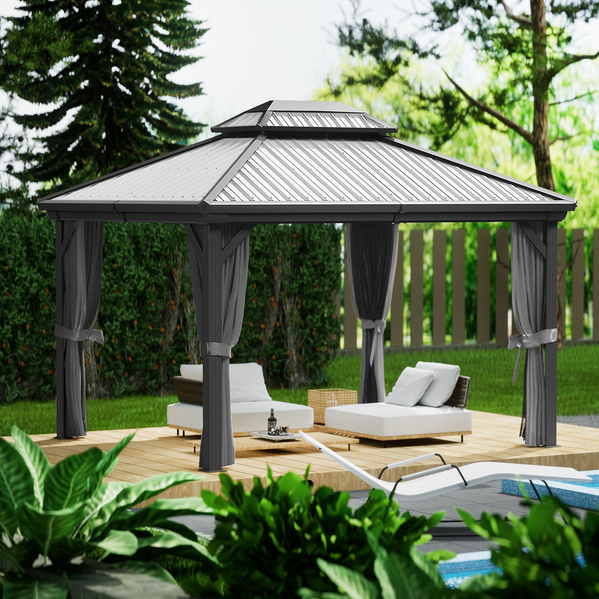 Kozyard Hardtop Gazebo - Permanent Metal Pavilion with Netting and Sha