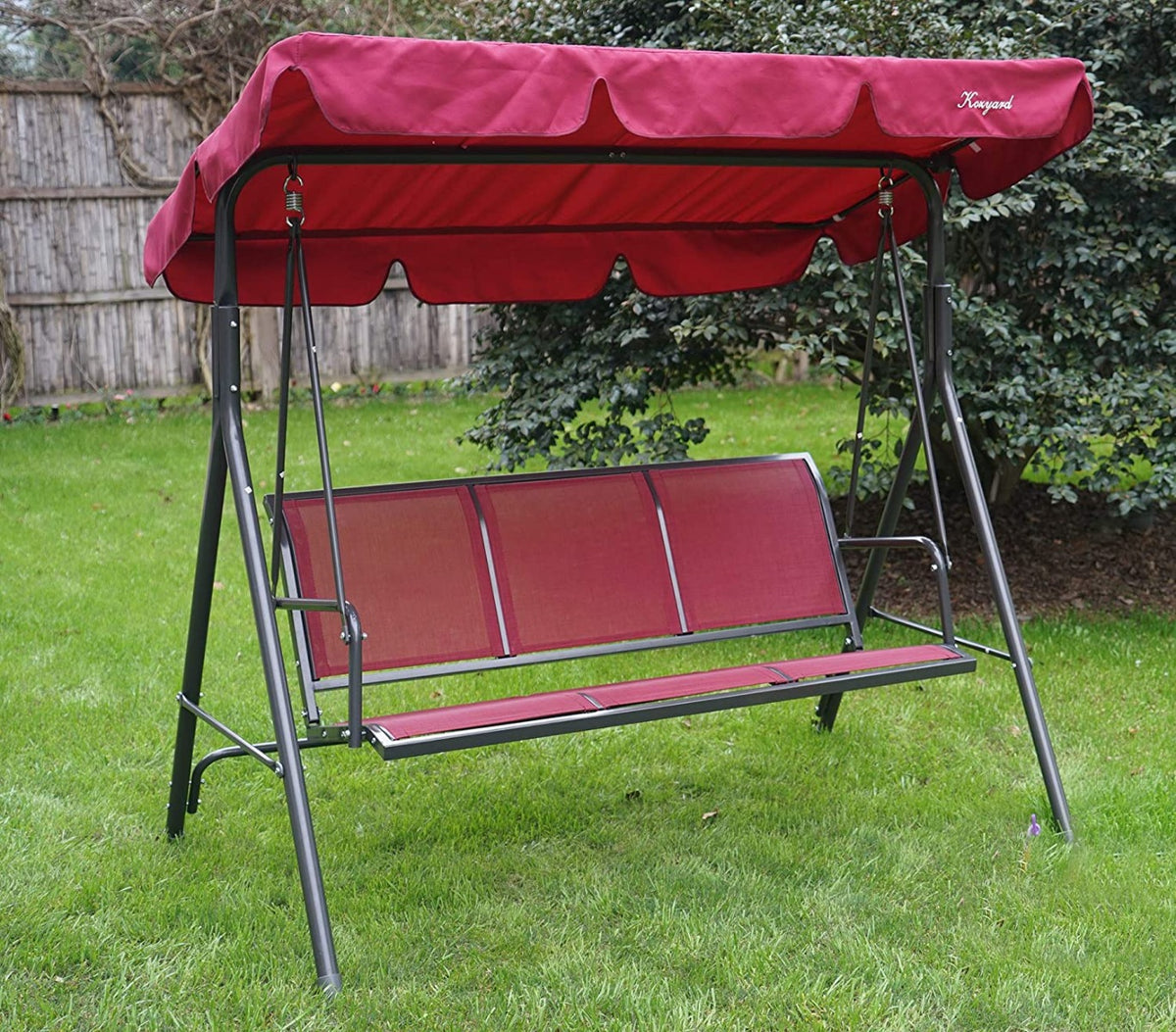 Kozyard Belle 3 Person Outdoor Patio Swing with Strong Weather Resistant Powder Coated Steel Frame and Textilence Seats